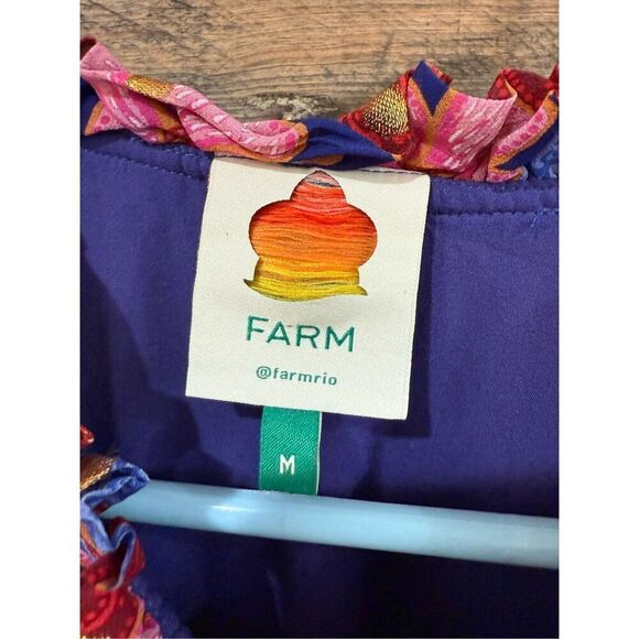 Farm Rio Garden Navy Blue Red Pink Floral Midi Dress no belt Size M - Picture 4 of 9